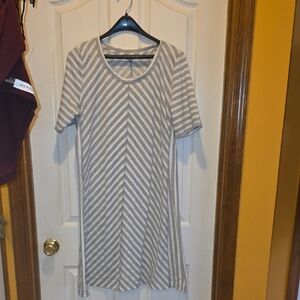 Talbots Gray Striped Midi Dress Sz L